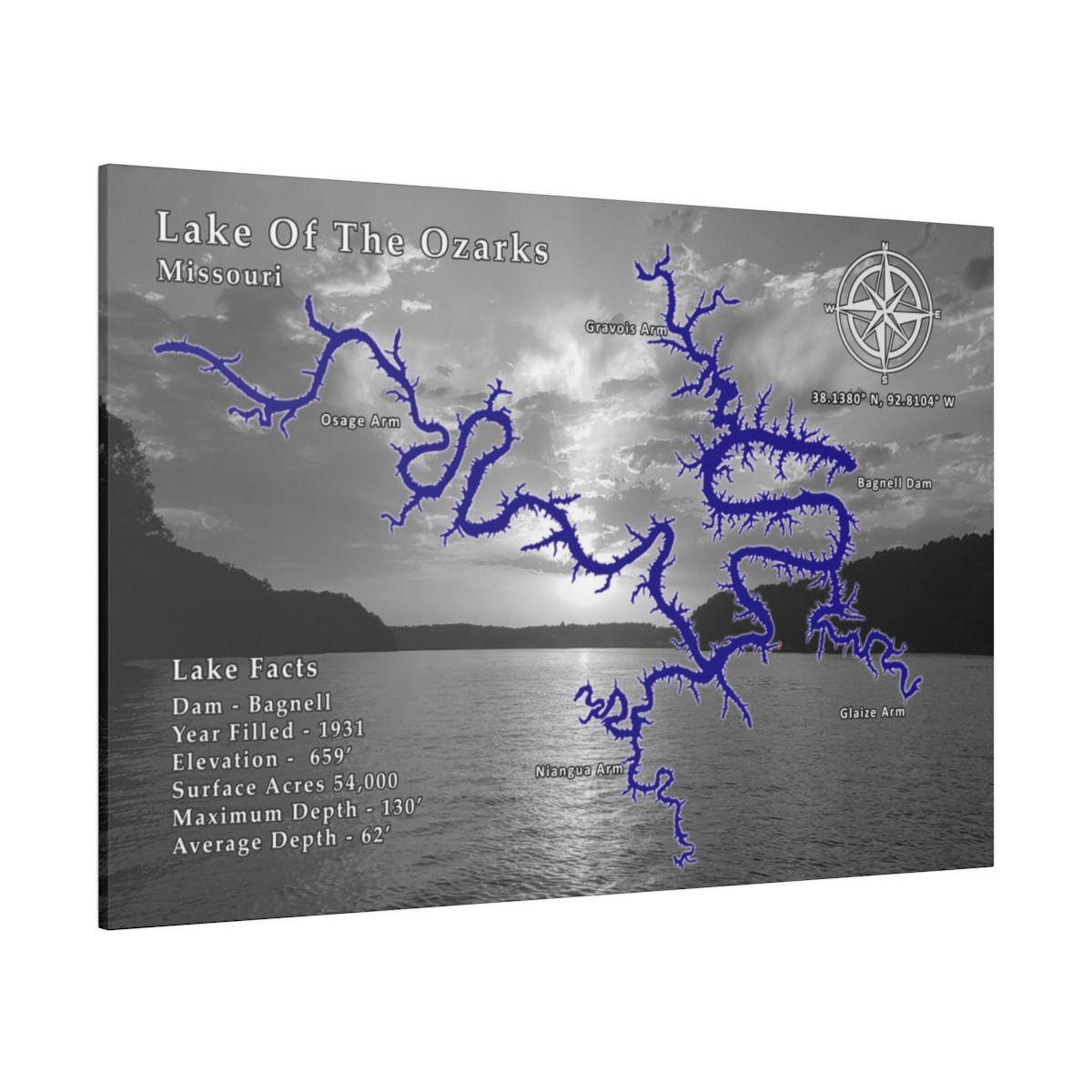 Lake Of The Ozarks Lake Map - Black and White